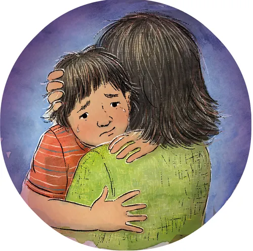 родитељ грли тужно дете