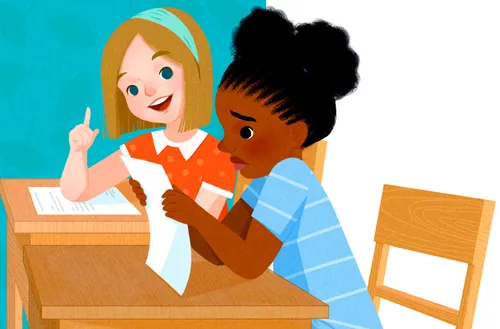 two girls talking at school