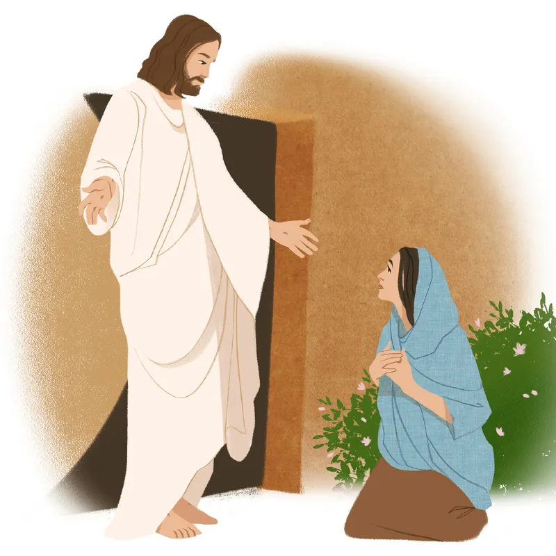The Resurrected Christ visiting Mary in front of the tomb.