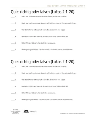 handout, true-false quiz