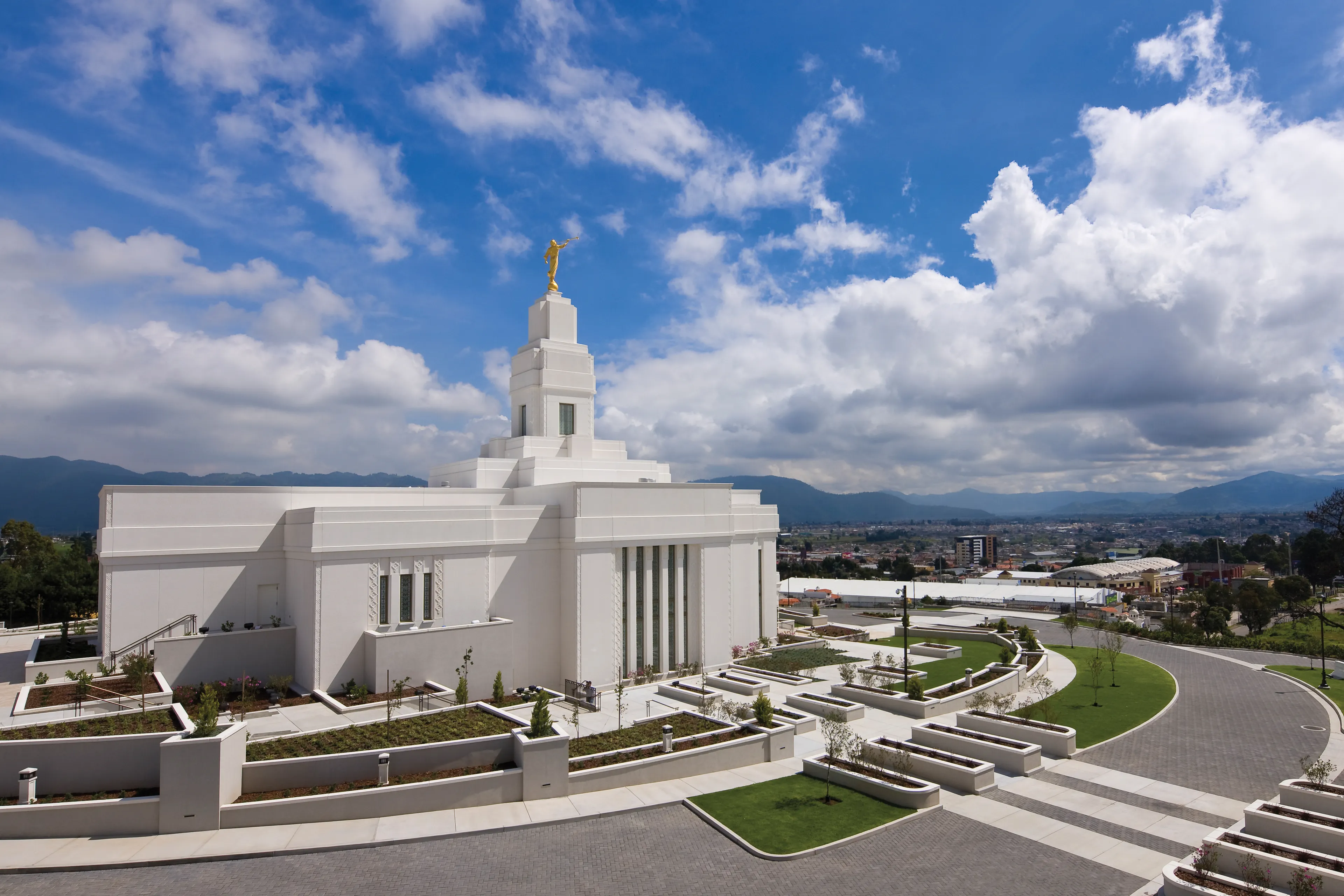 The Quetzaltenango Guatemala Temple side view, including scenery.