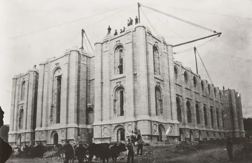 early Saints working on the construction of the Salt Lake Temple