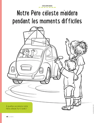 coloring page of boy waving while friend drives away