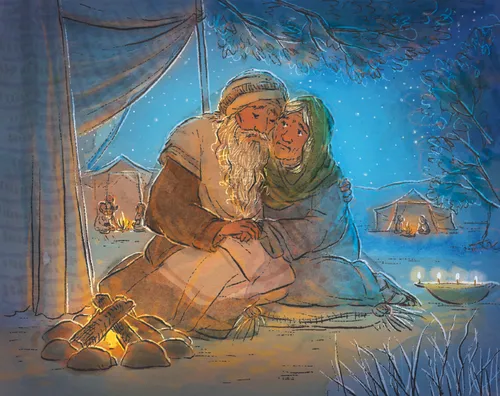 Abraham and Sarah kneeling in their tent