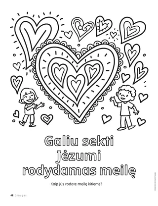 Spalvinimo puslapis su vaikais ir didelėmis širdelėmis