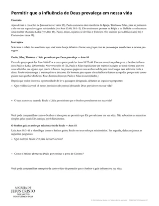 Material complementar: Permitir que a influência de Deus prevaleça em nossa vida