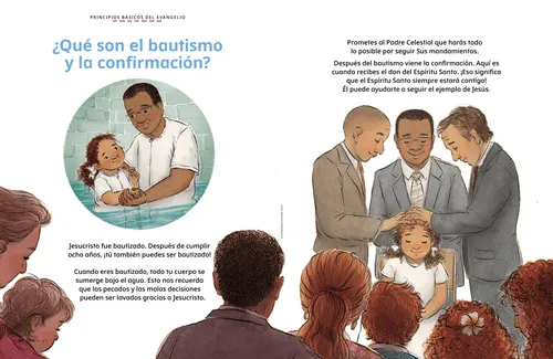 Página en PDF de un hombre que bautiza a una niña y la niña cuando es confirmada