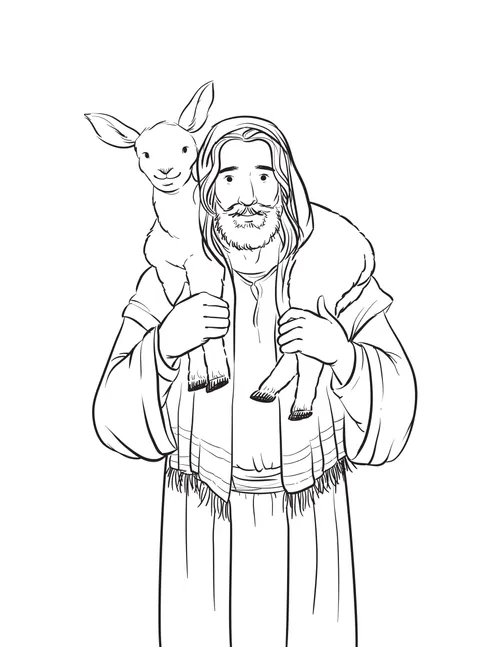 coloring page of Jesus holding a lamb