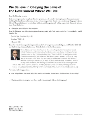 We Believe in Obeying the Laws of the Government Where We Live