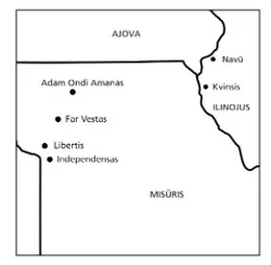 žemėlapis, Misūris, Ilinojaus valst.