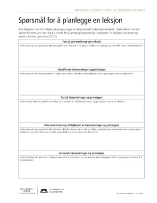 utdelingsark, Spørsmål for å planlegge en leksjon