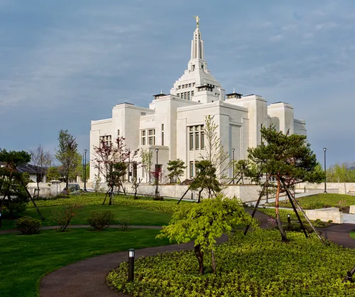 Sapporo Japan temple exterior and surrounding grounds.
