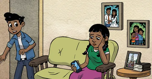 boy talking to mother