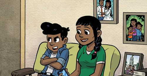 boy looking angry, talking to mother