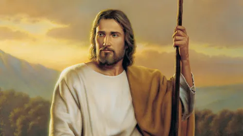 Jesus holding a staff