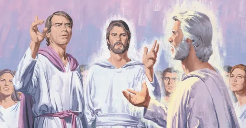 Heavenly Father talking to Jesus and Satan