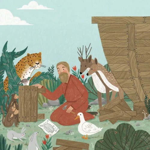 cut-out card of Noah building ark