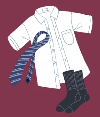 Button shirt, necktie, and black socks