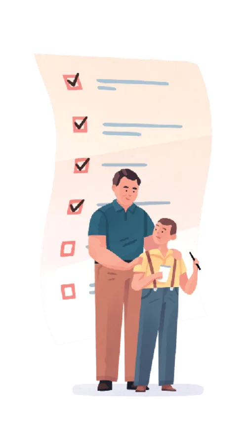 father, son, and checklist