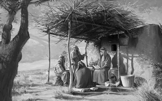 On porch outside house