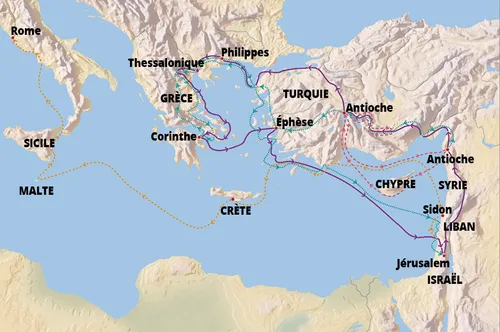 carte des voyages de Paul