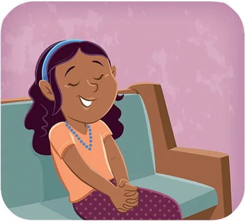 Margo sitting reverently in church