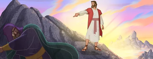 Jesus telling Satan to leave.