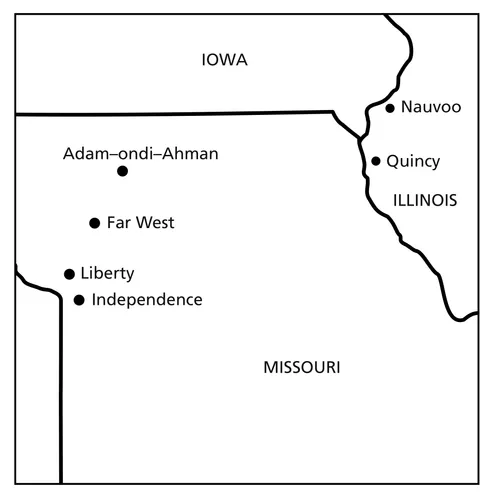 mapa miejsc historii Kościoła w Missouri i Illinois