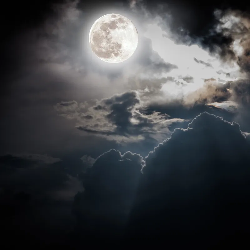 The moon shines in the night sky symbolizing the terrestrial kingdom