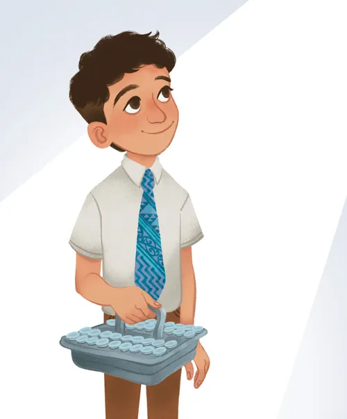 Boy holding sacrament tray