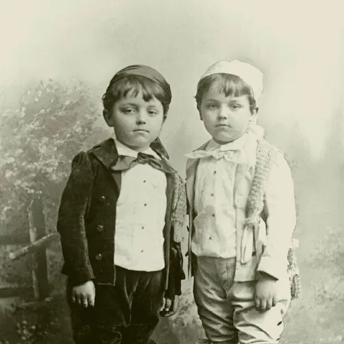 black and white photograph of two young boys