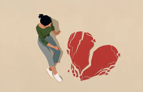 an illustration of a woman piecing together a shattered heart