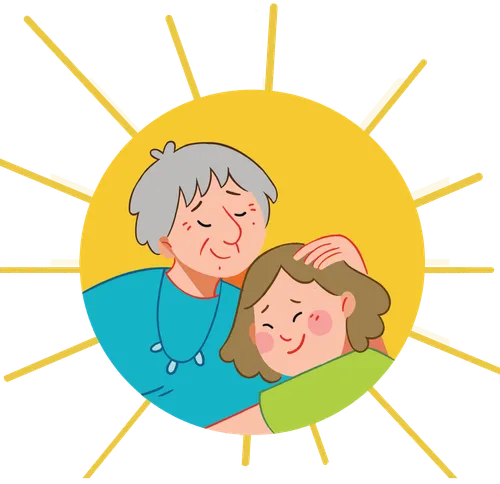 Girl and grandma hugging