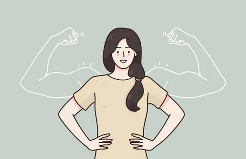 an illustration of a smiling woman with strong arms