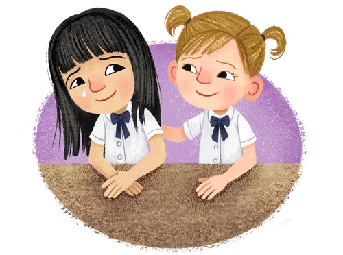 girl comforting other child who is crying