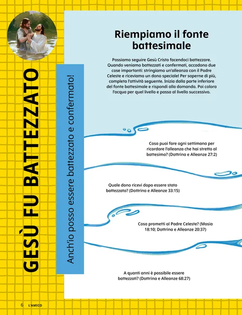 Pagina PDF con pagina da colorare raffigurante una bambina che viene battezzata