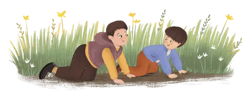 Patrik and Daniel playing in the grass