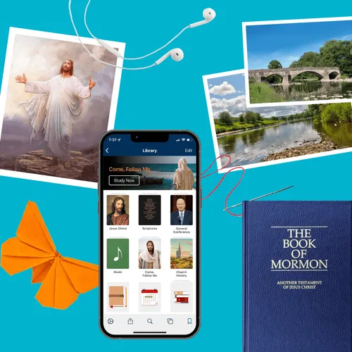 Jesus Christ, origami, smartphone, needle and thread, bridge, Book of Mormon