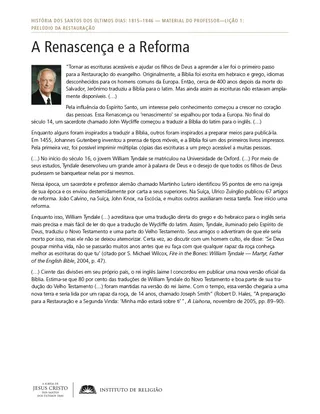 Folha de leitura complementar: A Renascença e a Reforma