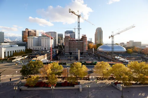 Progress on the remodeling of the Church Office Building plaza as part of the Temple Square renovation project in Salt Lake City, Utah, November 2022. 