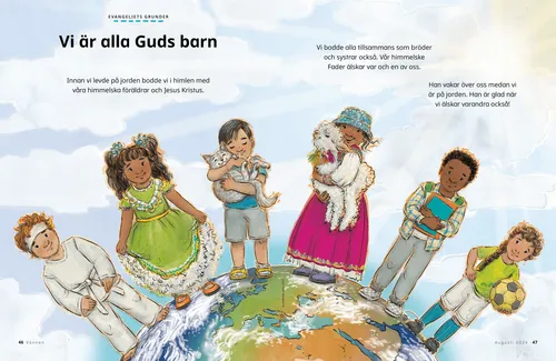 Pdf med en illustration av barn som står på en jordglob klädda i traditionella kläder från olika länder.