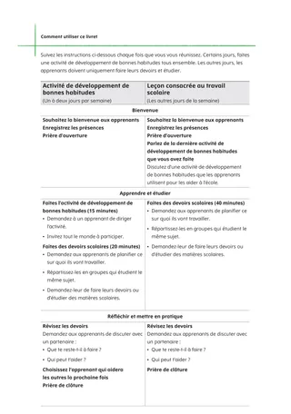 instructions pour les activités