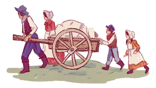 Pioneer family pulling a handcart