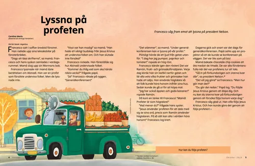 Pdf av en pojke som tittar ut genom sitt fönster när en lastbil kör förbi med frukt och grönsaker och föraren använder en högtalare.