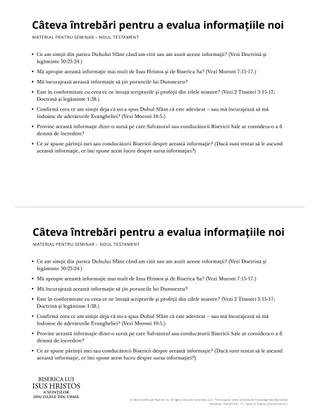 Evaluation questions for new information.