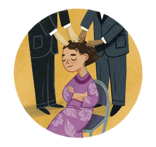 Girl receiving confirmation blessing