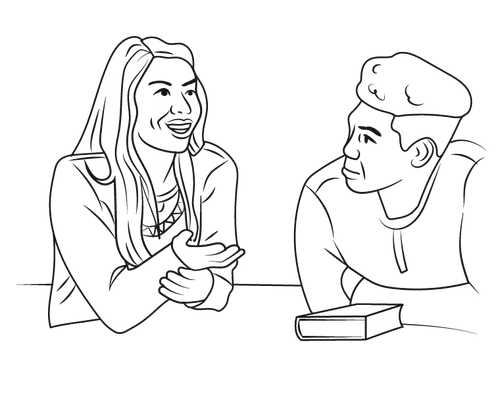 illustration of woman and man talking