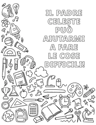 Pagina da colorare di vari materiali scolastici e altri oggetti