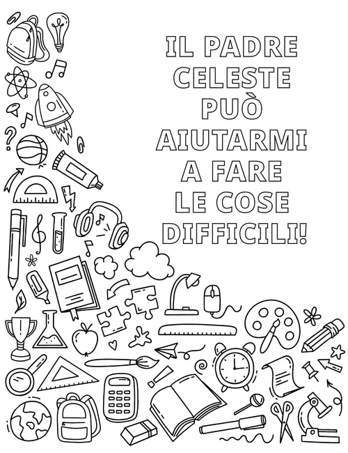 PDF della pagina da colorare con oggetti che rappresentano abilità e passatempi