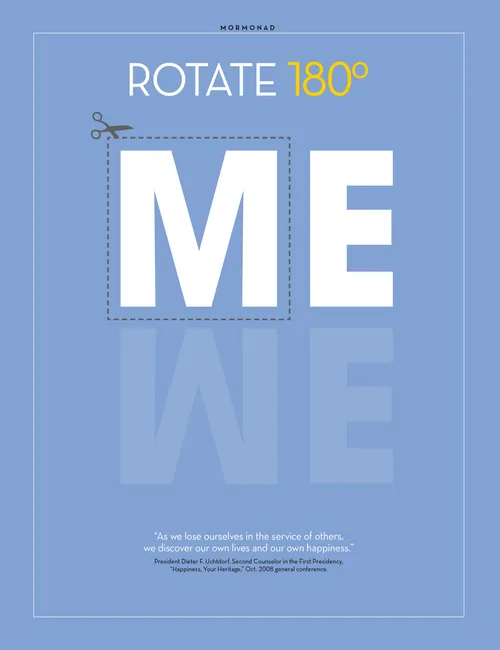 A graphic of the word ME reflected to read WE.